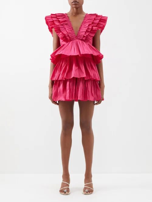 Rhythmic Frilled Twill Mini Dress - Womens - Pink