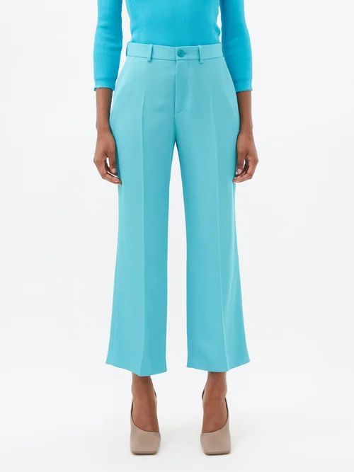 Pintucked Twill Tailored Trousers - Womens - Blue