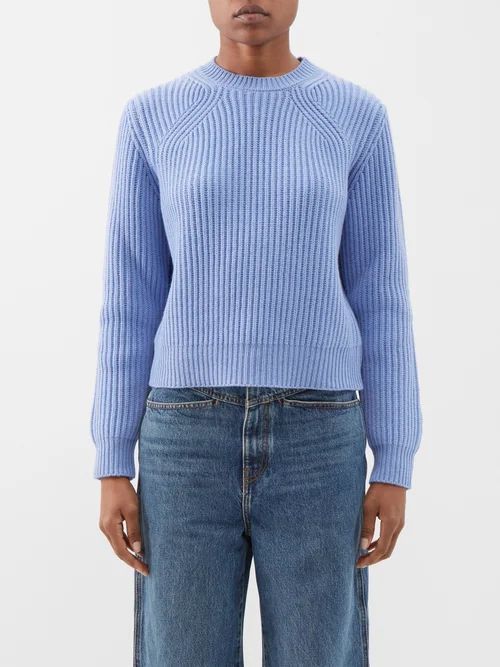 Ribbed Recycled Cashmere-blend Sweater - Womens - Blue