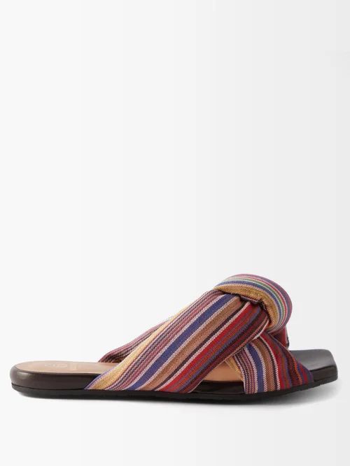 Togo Striped Knotted Cotton-canvas Slides - Womens - Multi