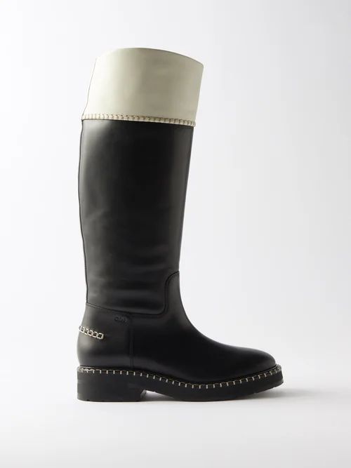 Noua Blanket-stitched Leather Knee-high Boots - Womens - Black White
