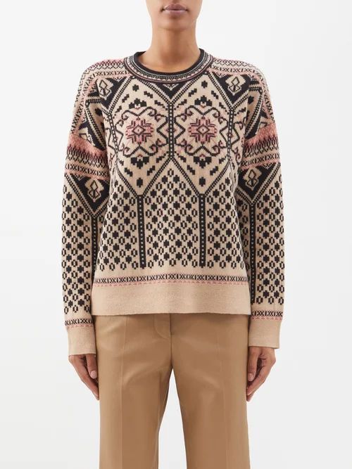 Rimora Jacquard Merino-blend Sweater - Womens - Beige Multi