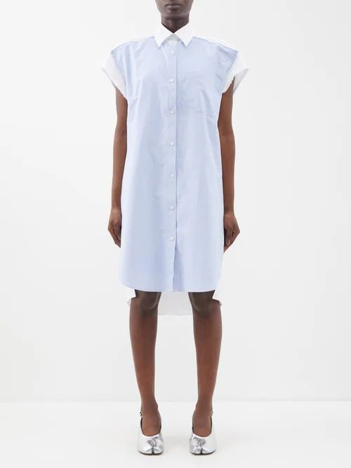 Panelled Cotton Shirt Dress - Womens - Blue White