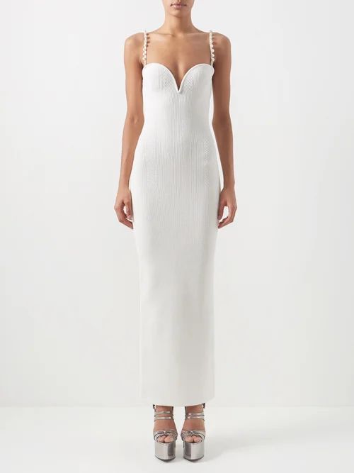 Thalia Pearl-embellished Ribbed-knit Maxi Dress - Womens - White