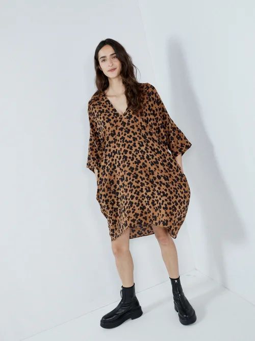 Pop Leopard-print Deep-v Silk Dress - Womens - Leopard
