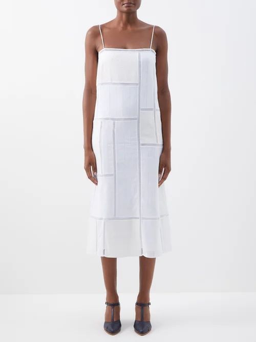 Persephone Patchwork Cotton-gauze Midi Dress - Womens - White