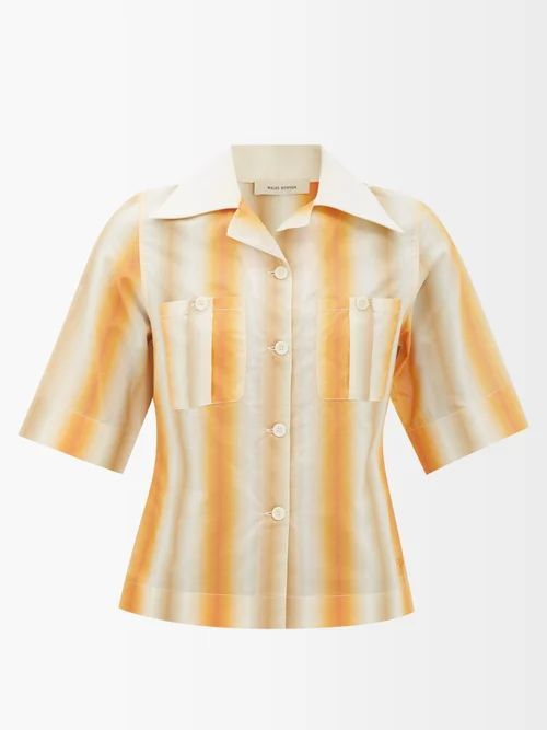 Sunrise Gradient-stripe Cotton-blend Shirt - Womens - Orange Multi