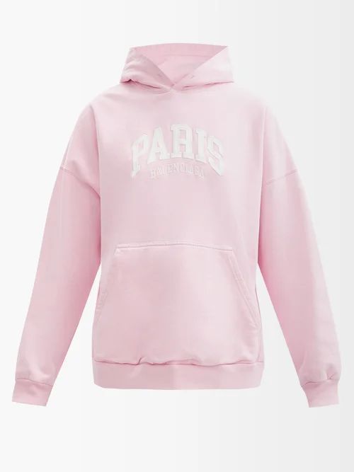 Paris-logo Cotton-jersey Hoodie - Womens - Pink White