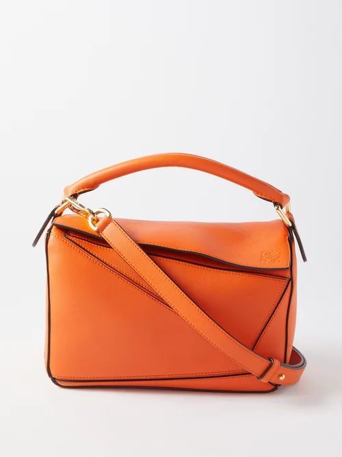 Puzzle Leather Cross-body Bag - Womens - Orange