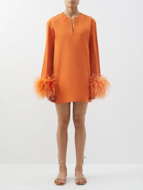 Ostrich-feather Cotton-blend Faille Dress - Womens - Orange