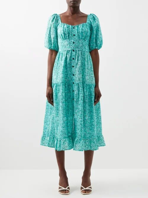 Paloma Floral-print Voile Midi Dress - Womens - Green