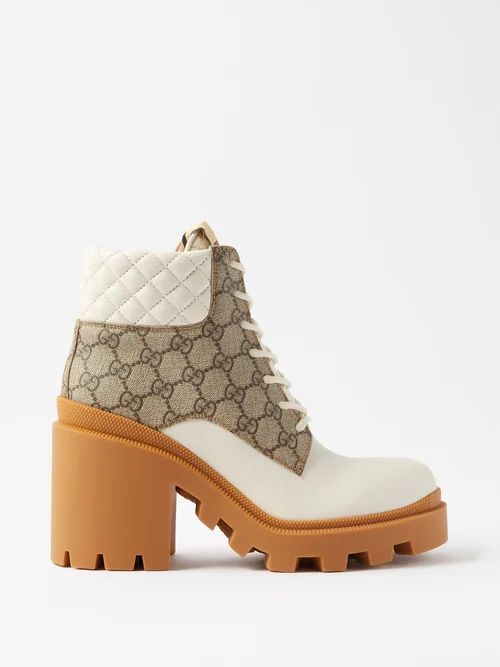 Trip Gg Supreme Canvas And Leather Boots - Womens - White