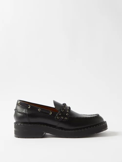 Noua Lace-embellished Leather Penny Loafers - Womens - Black