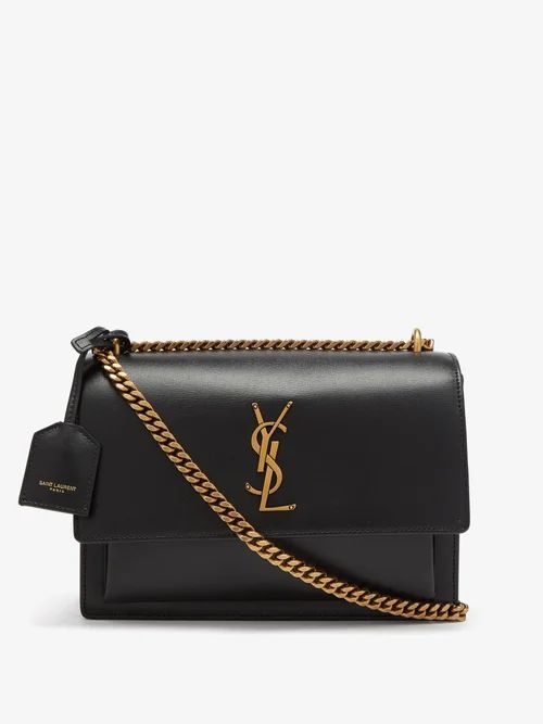 Sunset Medium Ysl-plaque Leather Shoulder Bag - Womens - Black