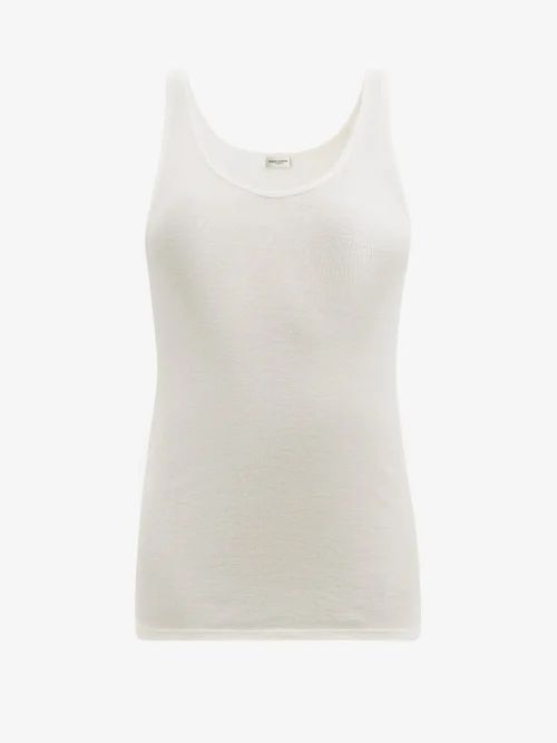 Scoop-neck Ribbed Modal-blend Tank Top - Womens - White