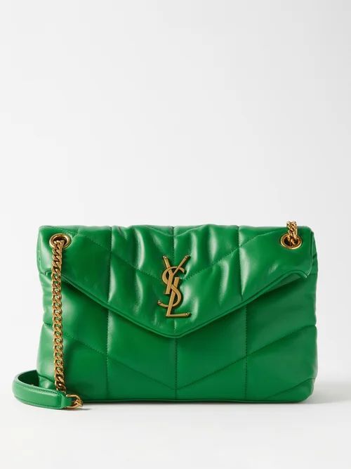 Puffer Ysl-logo Quilted-leather Shoulder Bag - Womens - Green