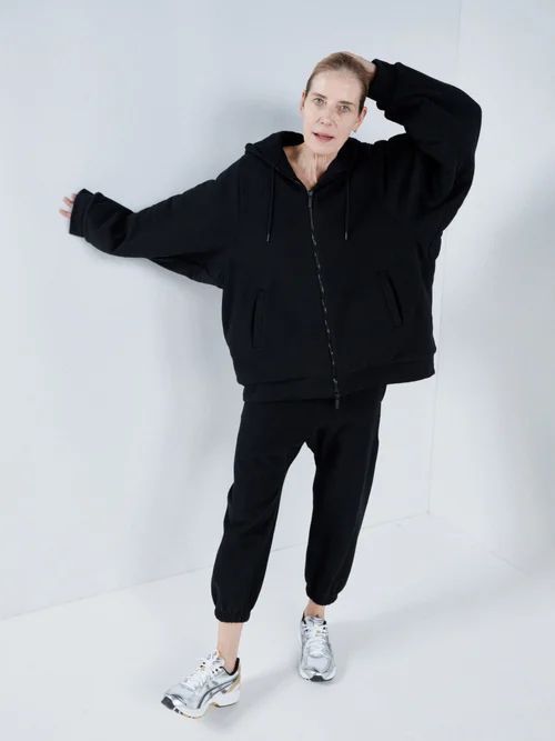 Recycled Cotton-blend Wadded Zip-through Hoodie - Womens - Black