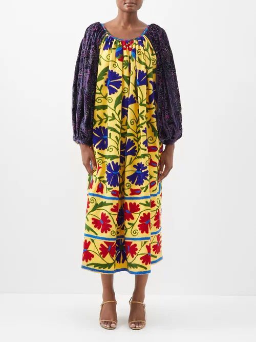 Souzani-embroidered Vintage Cotton And Silk Dress - Womens - Multi
