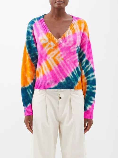 V-neck Tie-dyed Cashmere Sweater - Womens - Multi Leopard