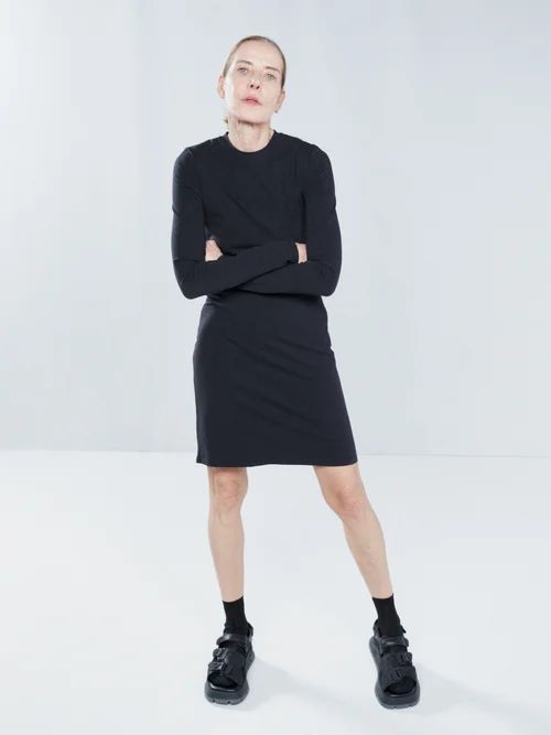 Round-neck Cotton-blend Jersey Mini Dress - Womens - Black