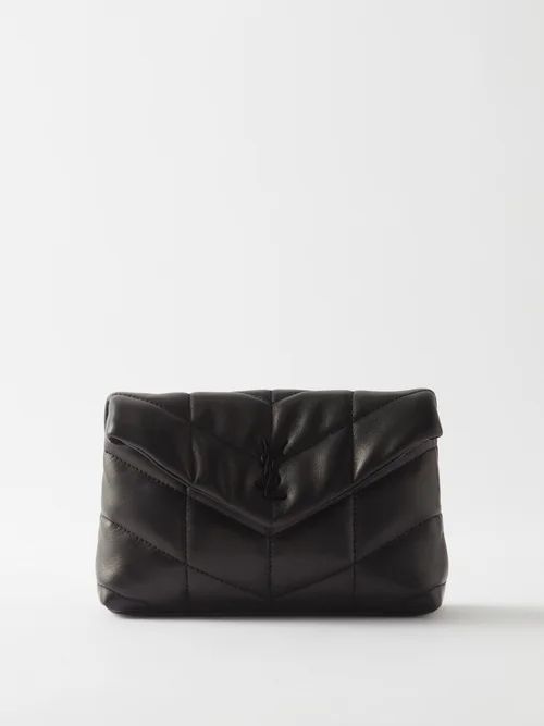 Puffer Ysl-logo Padded Leather Pouch - Womens - Black
