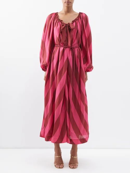 Tiggy Striped Silk Midi Dress - Womens - Pink Stripe