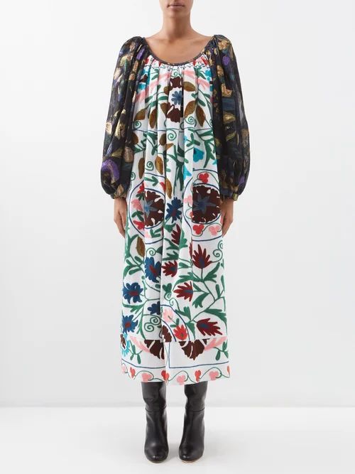 Souzani-embroidered Vintage Cotton And Silk Dress - Womens - Multi