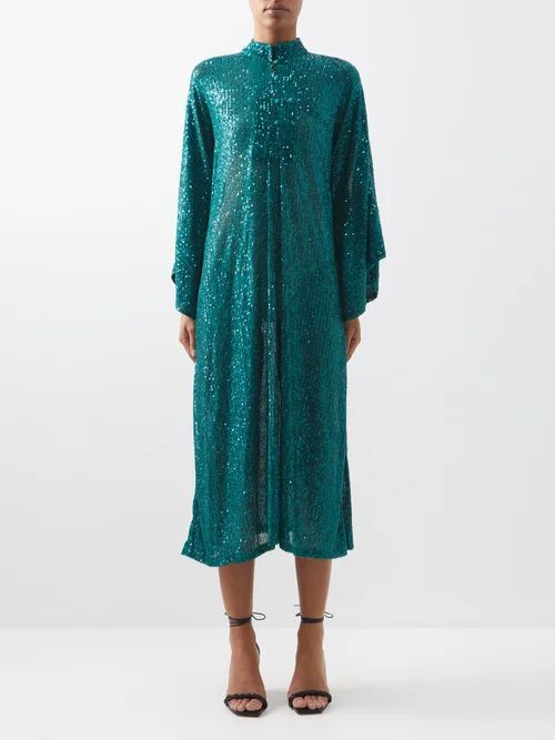 Sequinned-jersey Kaftan - Womens - Emerald