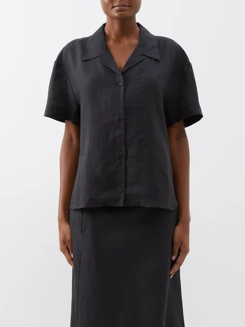 Prague Organic-linen Cambric Shirt - Womens - Black