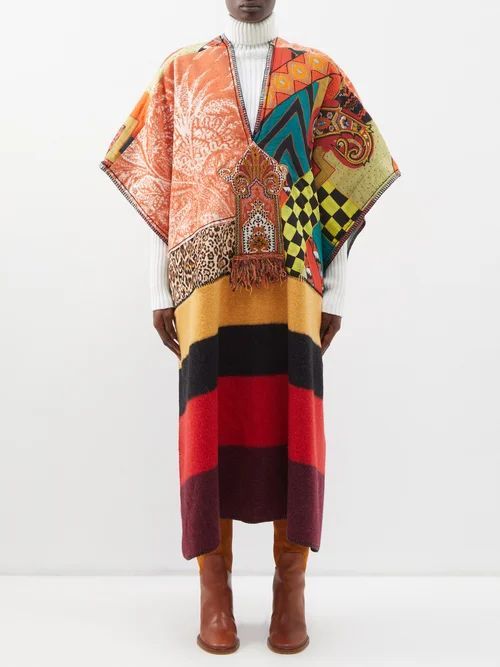 Patchwork Wool-blend Poncho - Womens - Multi