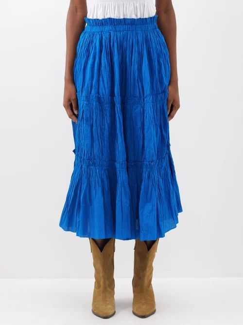 Paco Tiered Organic-cotton Midi Skirt - Womens - Blue