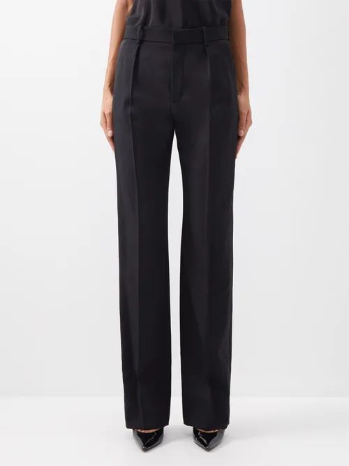 Pintucked Wool Tailored Trousers - Womens - Black