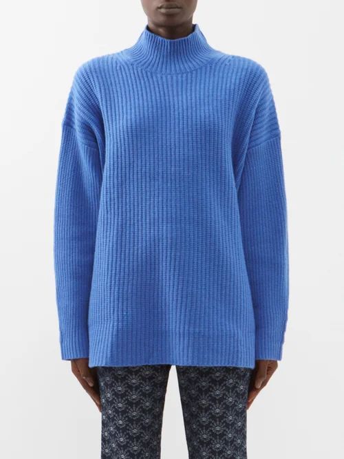 Oversized Wool-blend Roll-neck Sweater - Womens - Blue