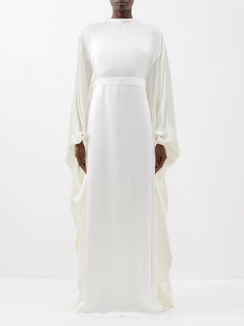 Raziya Belted Silk-satin Gown - Womens - Ivory
