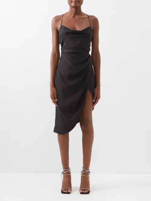 Shiroi Asymmetric-hem Silk Dress - Womens - Black