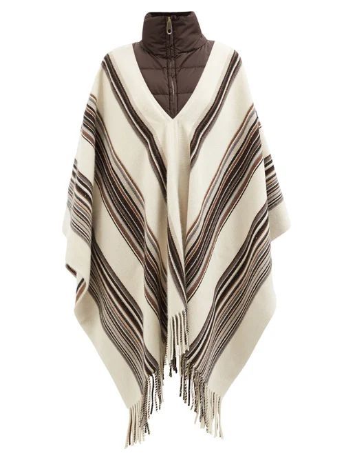 Quilted-collar Striped Cashmere-blend Rep Poncho - Womens - Beige Multi