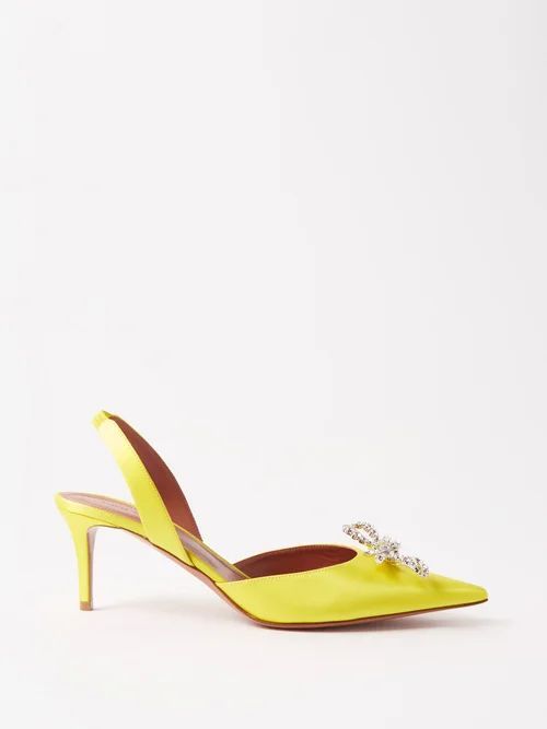 Rosie 60 Crystal-bow Satin Slingback Pumps - Womens - Yellow