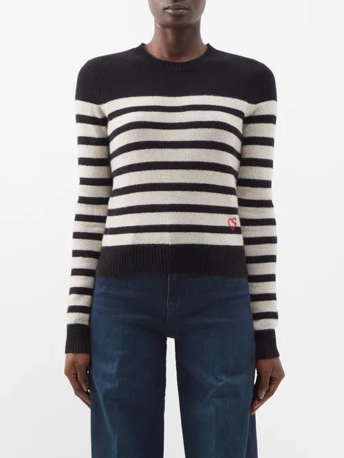 X Claudia Schiffer Striped Cashmere Sweater - Womens - Black Beige