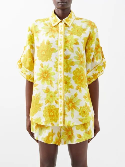 Sonny Floral-print Linen Shirt - Womens - Yellow Multi