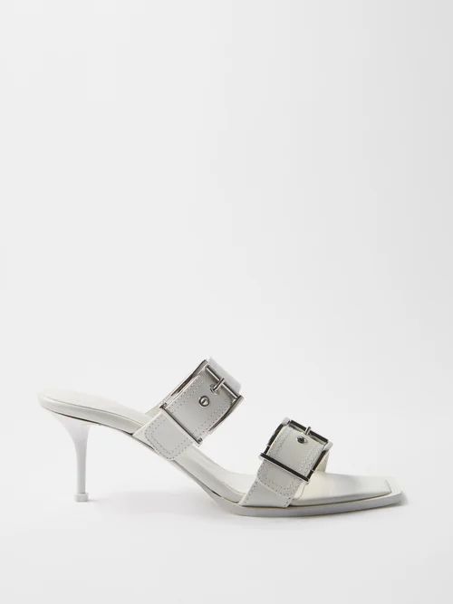 Punk 65 Buckled Leather Sandals - Womens - White Silver