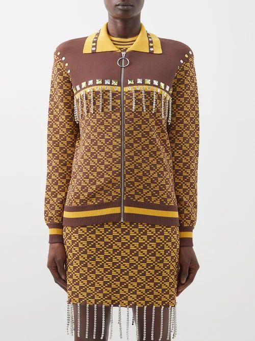 Ryo Crystal-embellished Geometric-jacquard Jacket - Womens - Brown Multi