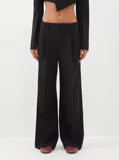 Rey Double-pleat Crepe Tailored Trousers - Womens - Black