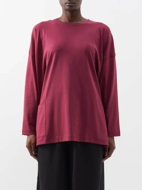 Patch-pocket Cotton-jersey Long-sleeved Top - Womens - Magenta