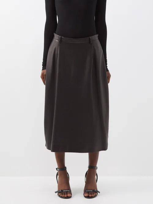 Stitched-waist Leather Skirt - Womens - Black