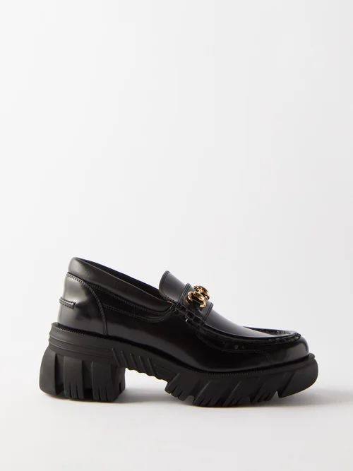 Horsebit Chunky Leather Loafers - Womens - Black