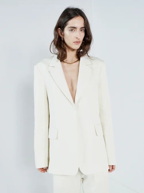 Relaxed Ramie And Cotton-blend Suit Jacket - Womens - Ivory
