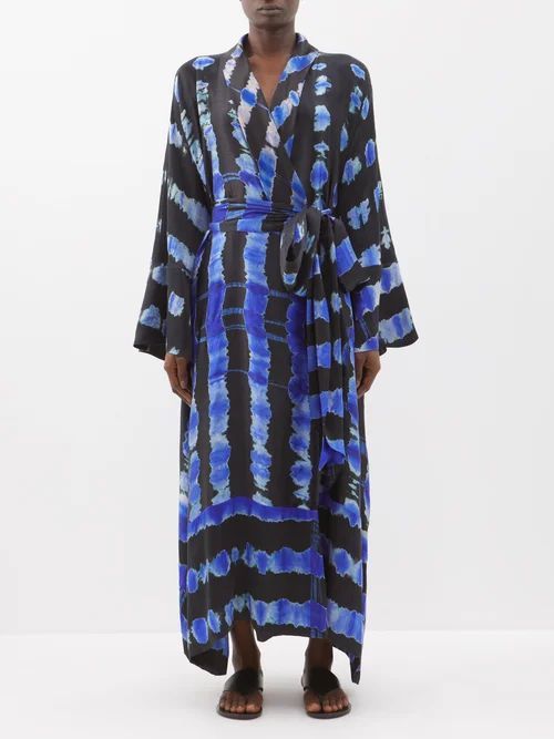 Aida Shibori-dyed Silk Wrap Dress - Womens - Black Blue