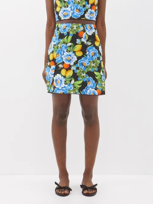 Analu Floral-print Mini Skirt - Womens - Blue Black