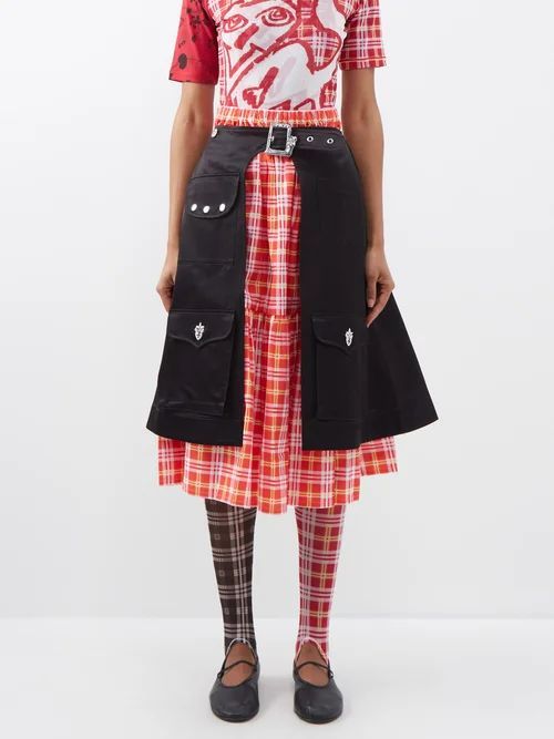 Atomic Double-layered Organic-cotton Skirt - Womens - Red Black