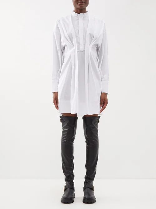 Collarless Pleated Cotton-poplin Shirt Dress - Womens - White